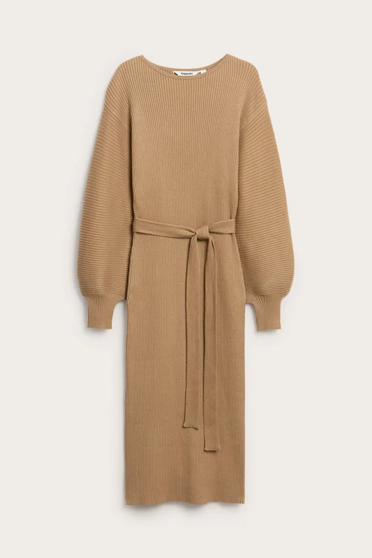 Kappahl | Ribbstickad klänning Beige L | Dam