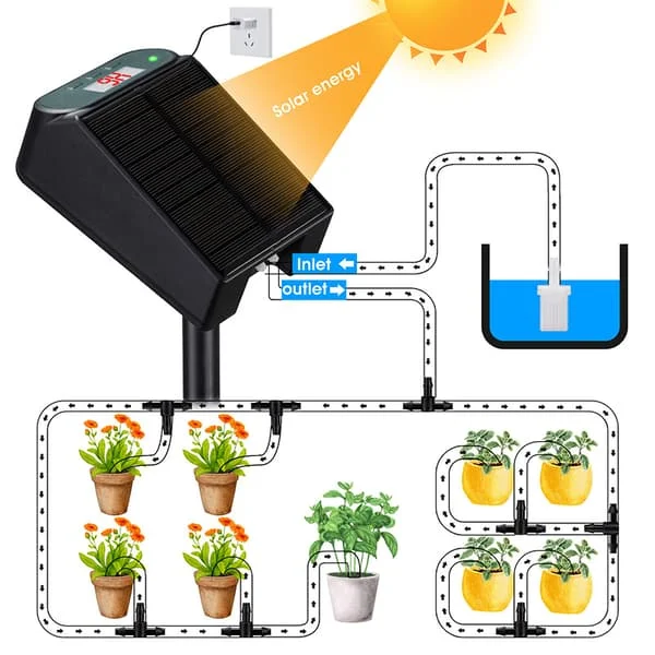 Smart Automatisk Vattningsanordning Solenergi Bevattning Trådlös Kontroll Trädgårdstimer Bevattning Mikro Sprayset