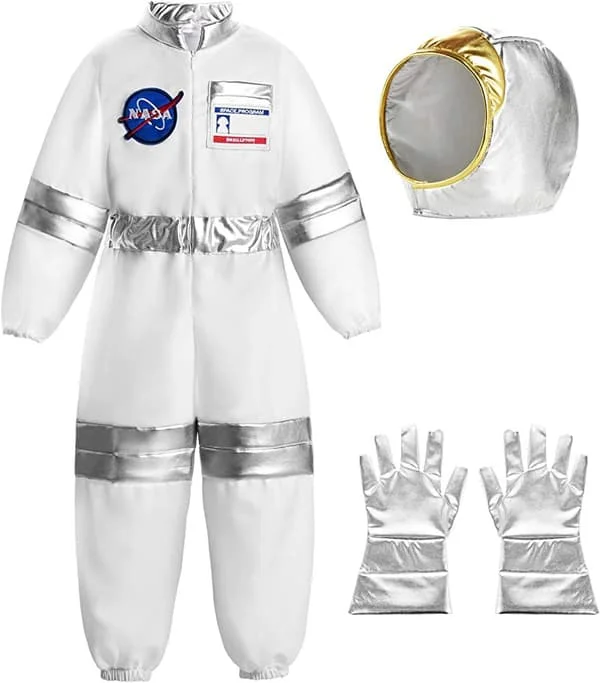 Astronautdräkt för barn, Astronauthjälm, Rymddräkt, Halloweenkostym Vit