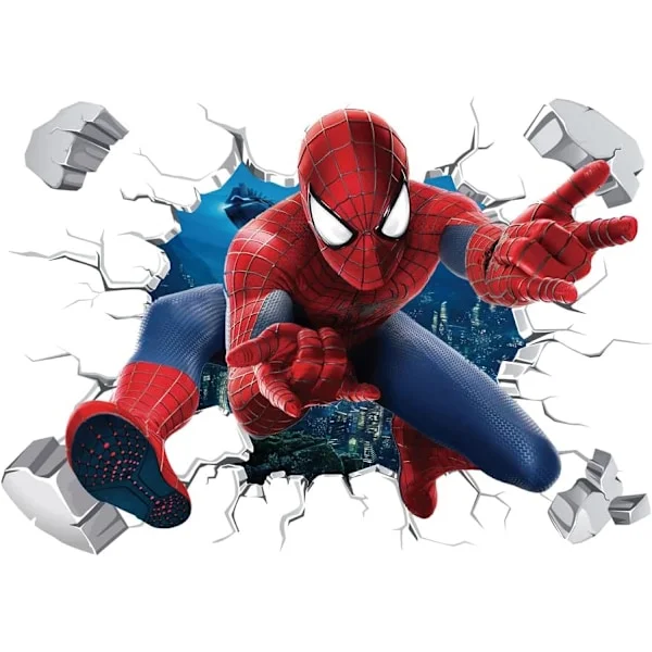 Spider-Man Bryter Gjennom Vegg Klistremerke 3D Rødt Edderkopp Vegg Klistremerke Barnerom Stue Vegg Klistremerke 40x60 cm (Spider-Man)