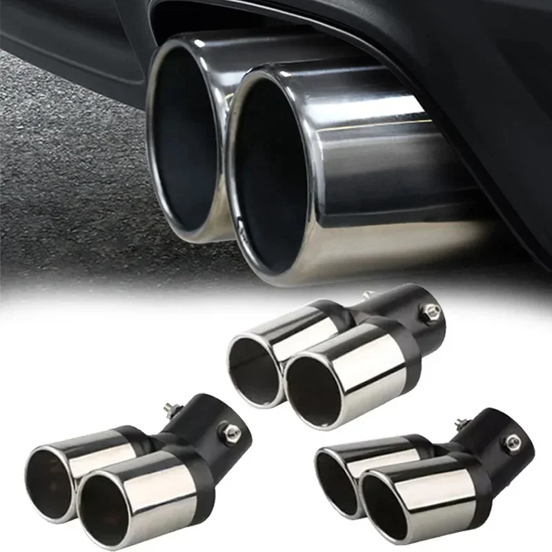 AliExpress - 1PCS 2,5 "Einlass Dekoration Chrom Endrohr Auto Styling Auto Auspuff Trim Schalldämpfer Rohr Schwanz Edelstahl Gebogene doppel Outlet