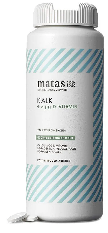 Spar 25% • Køb 2, Matas Striber Kalk 400 mg + D-vitamin 5 μg 300 tabl., Helse & Madvarer, Mineraler, Kalk
