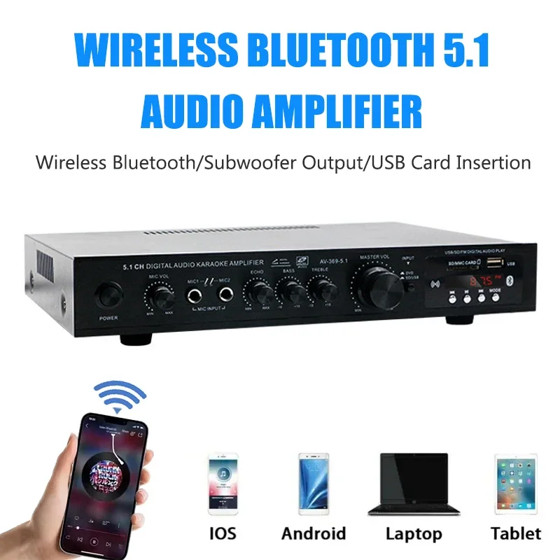 AliExpress - Hochleistungsverstärker AV-369BT 6-Kanal Bluetooth 5.1 Sound Lautsprecher AMP Stereo Audio Verstärker Empfänger Heimkino Verstärker