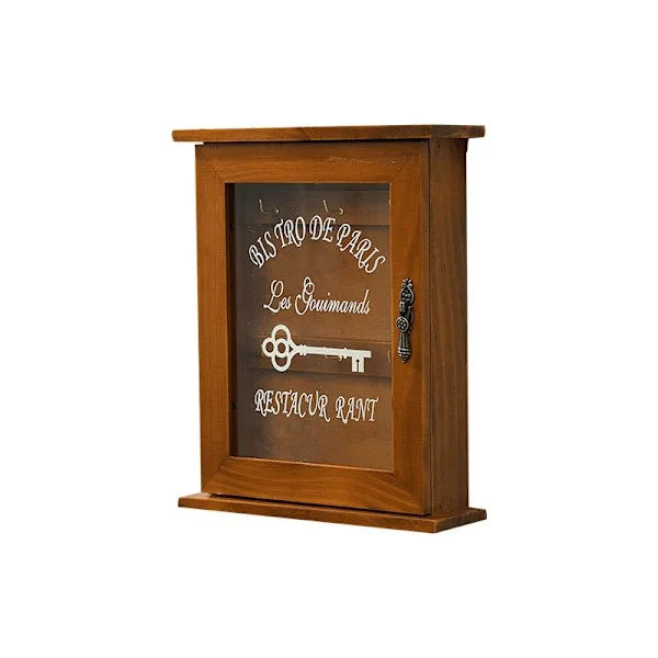 Spotact Boî Wooden Key Holder, Retro Wall-Mounted Key Cabinet with Magnetic Door, Solid Wood Storage