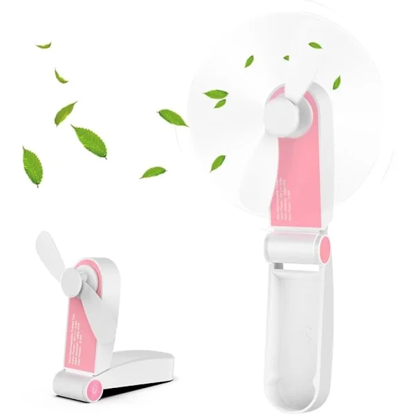 Mini Håndholdt Vifte, Bærbar Oppladbar Sammenleggbar Lommevifte med Justerbar 2 Hastigheter USB-Kabel for Hjem, Kontor, Reise, Utendørs - Rosa
