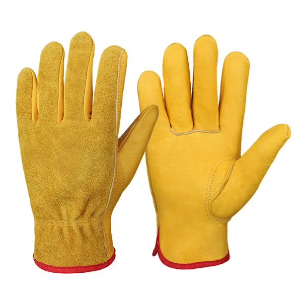 Mordely Leather Work Gloves Heavy Duty Cowhide Gardening Gloves for Wood Cutting/Construction/Truck Driving/Garden/Yard Work for Men