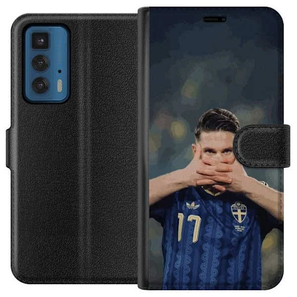 Kompatibelt Plånboksfodral till Motorola Edge 20 Pro Anton Salétros i blå landslagströja med fokuserad blick och stark fotbollskänsla för supportrar
