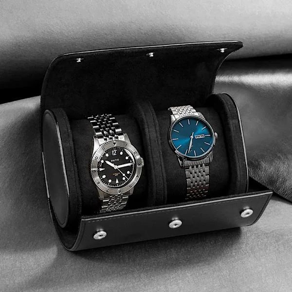 Watch Roll for 1/2/3 Watches, Vintage Watch Roll for Men, Watch Display Case, Portable Leather Watch Storage Box for Travel Black