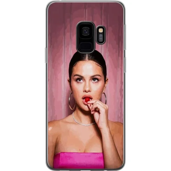 Yhteensopiva Puhelinkuori Samsung Galaxy S9 Selenan Gomezin muotokuva kirsikoilla, vaaleanpunaisilla sävyillä ja elegantilla glamourtyylillä