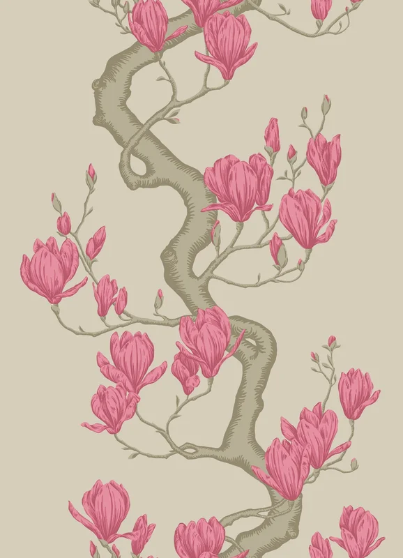 Magnolia Tree wallpaper - Cole & Son Sample / Metallic Taupe and Magenta