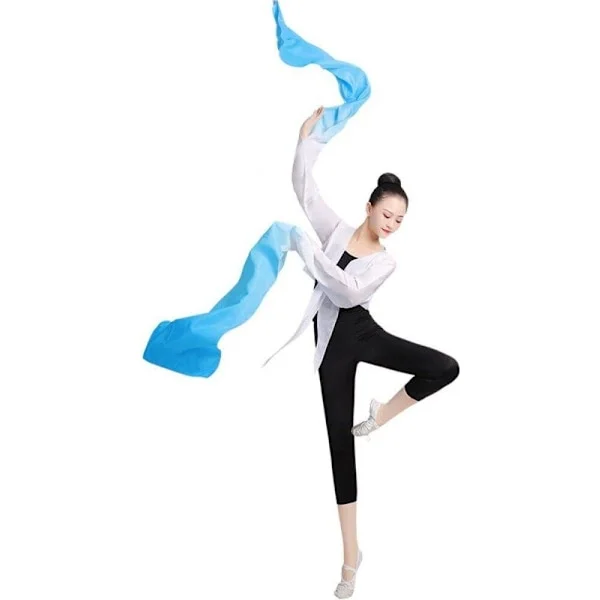 Vattenärmar för kinesisk dans, traditionella klassiska danskläder, Shuixiu dansärmar vuxna, träningsklänning vit blå 150cm SP Sleeve