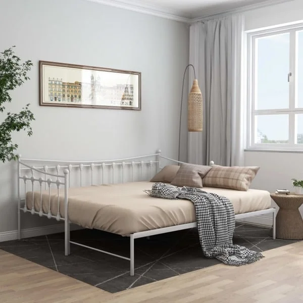 vidaXL Utdragbar sängram bäddsoffa vit metall 90x200 cm