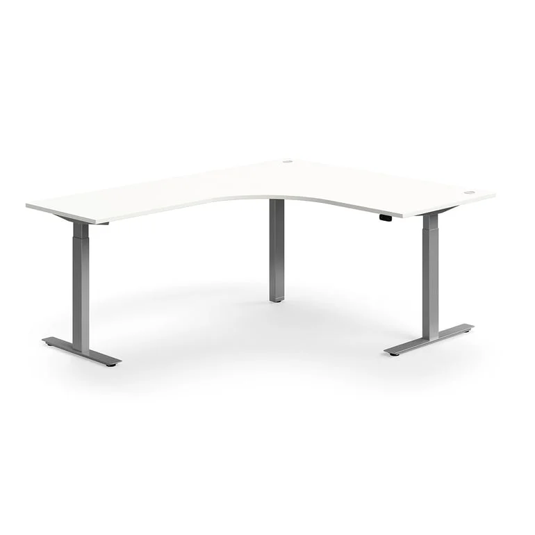 Standing desk FLEXUS, L-shaped, 1600x2000 mm, silver frame, white