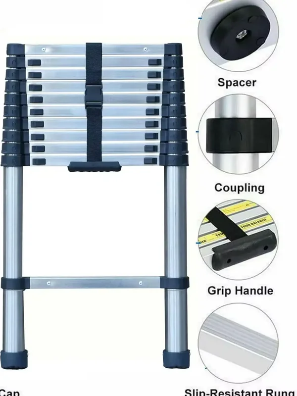 AliExpress - 2.6M/8.5FT Aluminum Telescoping Ladder Heavy Duty Portable Folding Extension Ladder with Non-slip Feet & Independent Locks for Home 