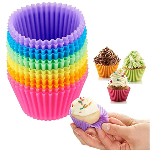 (Sæt med 24) Muffinsforme Non-Stick Silikoneforme til Muffins Cupcakes Brownies og lignende - 7 cm i diameter (Pink/Grøn/Lilla/Orange/Blå/Rød)