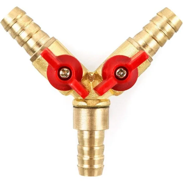 MUMU 3-veis slangekobling splitter messing sinklegering 10 mm kuleventil T-slangekobling for skjøtebeslag luft vann gass 1 stk