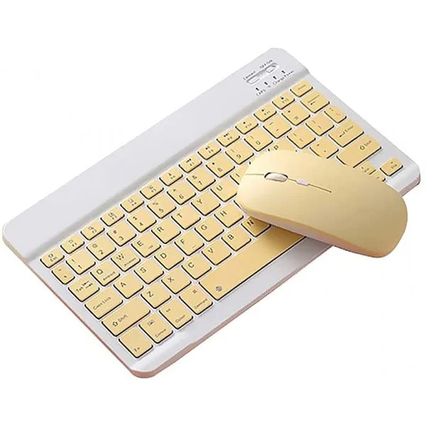 Tastatur Mus Combo, SK-030 10 Tommer BT Tastatur og Mus Sæt 78 Nøgler Mini Tastatur 2.4G Klasse 3 DPI Justerbar BT Mus til Android/IOS/Windows Gul