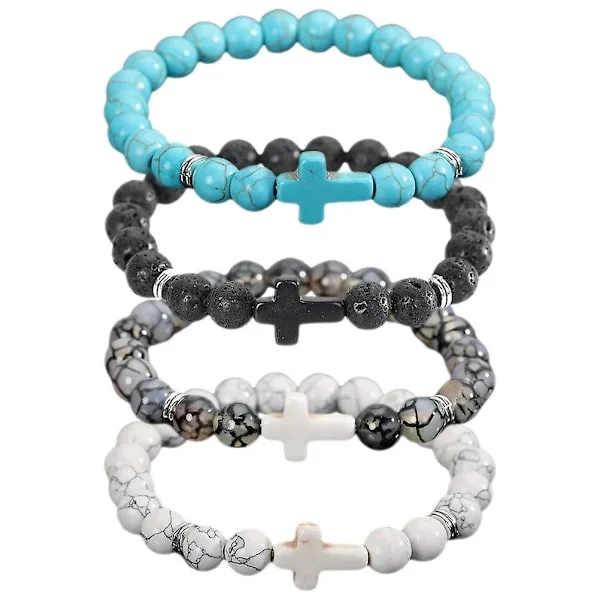 4 stk. Korsarmbånd Herre Dame Armbånd Stenperler Stretch Armbånd