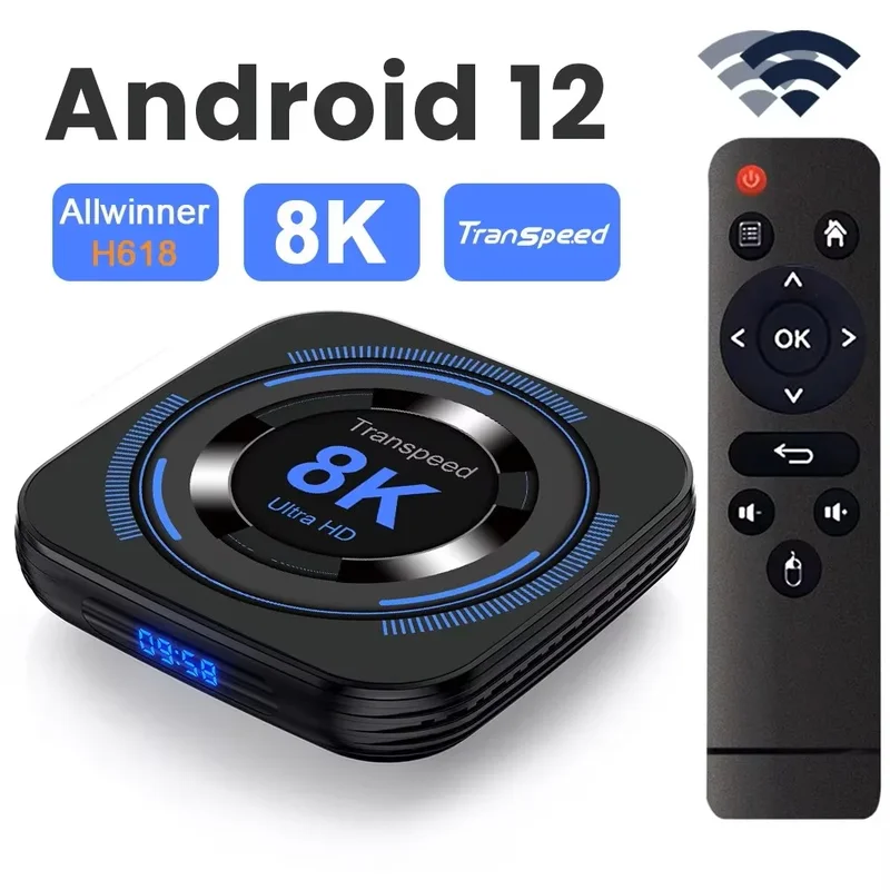 AliExpress - Transpeed Android 12 TV BOX Allwinner H618 Dual Wifi 32G/64G Quad Core Cortex A53 Prise en charge 8K 4K BT Lecteur Multimédia Vocal 