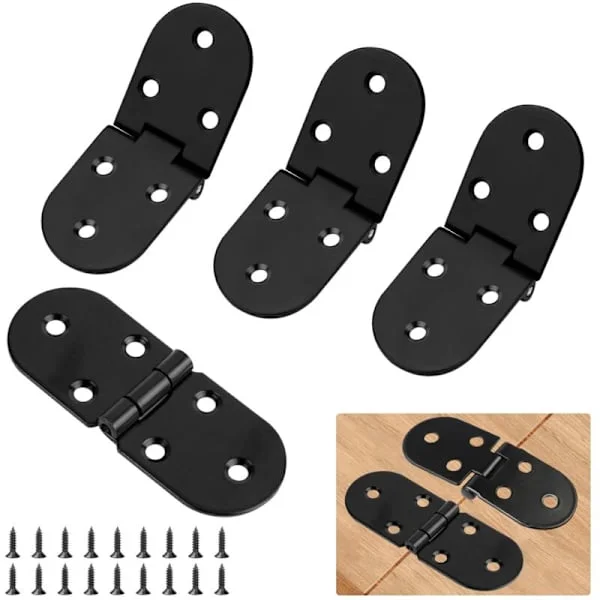 Set med 8 små fällbara gångjärn för 180° fällbord - Små gångjärn för bord, dörrar, symaskiner (mini svarta gångjärn)