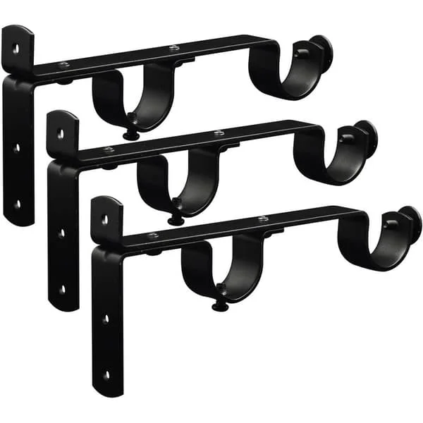 Curtain Rod Bracket, Double Curtain Rod Brackets, Curtain Rod Hardware Brackets, Curtain Rod Hanging Hooks, Set of 3, Black