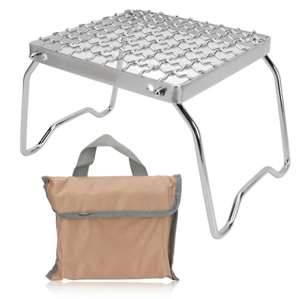 Bålpanne Grillrist Rustfritt Stål Sammenleggbar Justerbar Utstyr Bærbar Mini Ovn BBQ Grillrist for Camping Piknik