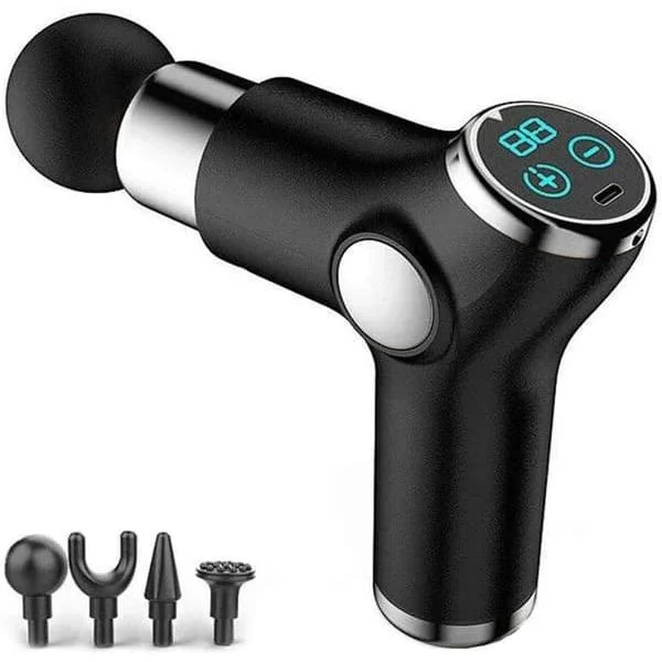 Muscle Massage Gun, Mini Pocket Massager 32 Speeds Liquid Crystal Massager, Deep Tissue Massager with 4 Massage Heads
