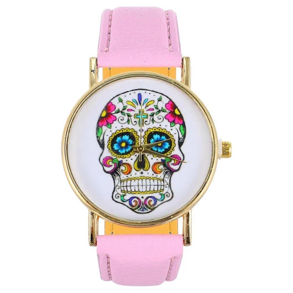Armbandsur för kvinnor Söt dödskallehuvuddekoration Damklockor Festivaler Rosa 1Set-lingling}