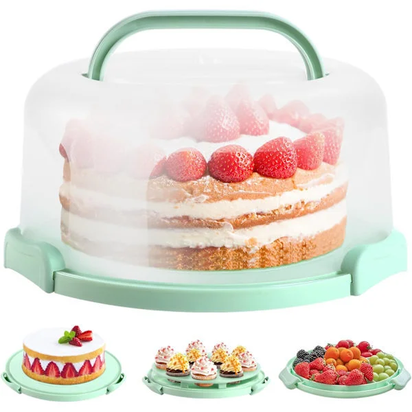 Kakeboks med lokk og håndtak, BPA-fri kakeboks, 10-tommers kakefat, doble håndtak, muffinsboks med plastlokk, dobbeltsidig base