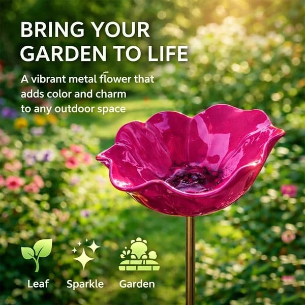 Fuglebad i metall med blomster, håndlagde hagespyd, vinterbestandige fuglebad og insektvann, fuglebad for hage og uteplass 1 stk rosa 1 stk