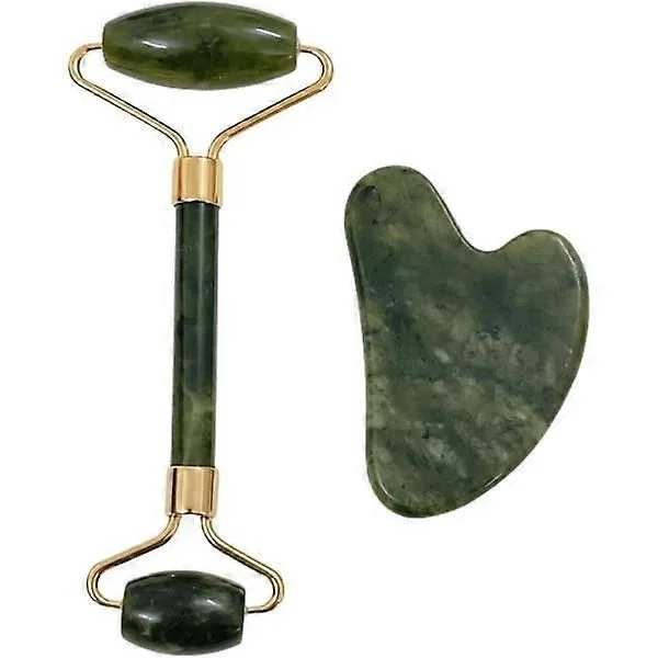 2-delat ansiktsmassageverktyg, Naturlig Jade Gua Sha, Ansikts Gua Sha, Ansikts Gua Sha, Gua Sha och Jade Roller, Ansiktsroller, Verktyg för ögon, 