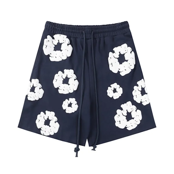 Denim Tears Shorts för män och kvinnor, Street Style Hip Hop Casual, Mörkblå Djupblå M