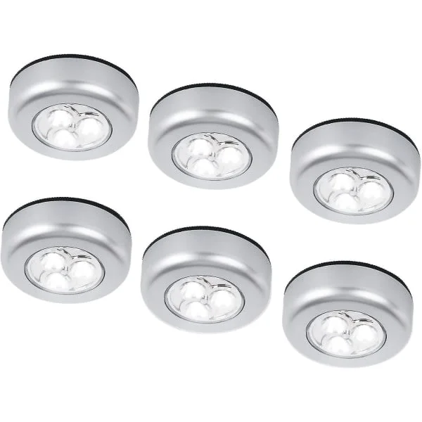 6 Pakning LED Batteridrevet Trådløs Nattlys Stick Tap Touch Lampe Selvklebende Trykklys for Skap, Benker eller Vaskerom, Trådløs for