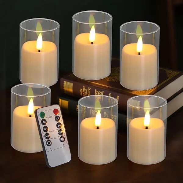 Flimrende Flameless Stearinlys, Realistiske Glas LED Stearinlys, 2"X3" Batteridrevne Stearinlys med Fjernbetjening, Ægte Votiv Elektriske Falske Søjle