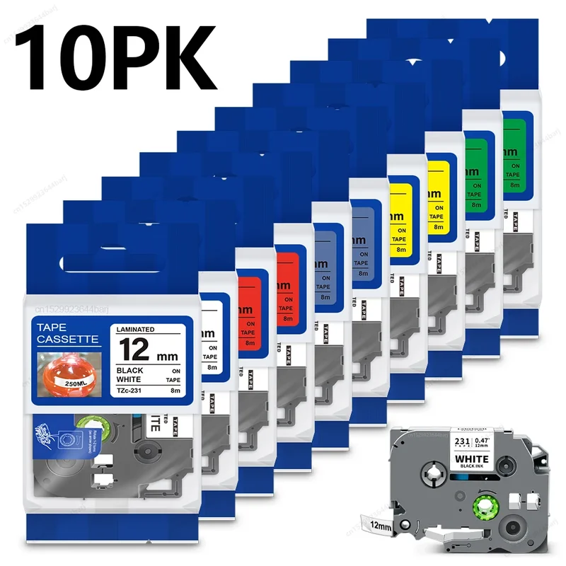 AliExpress - 2er-Pack/10er-Pack TZe231 Kompatibel mit Brother P-Touch TZe-231 Band 12mm TZ231 TZe 231 Schwarz auf Weiß für Brother PTH110 