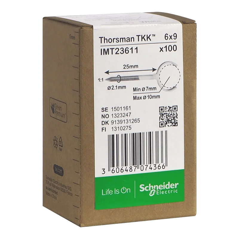 Schneider Electric IMT23611 Klammer spik, 100-pack, rund kabel 7-10, 2,1x25 mm, Installationsmaterial