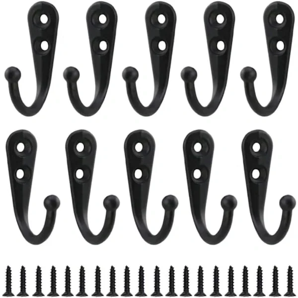 10 stk Retro svart metall kleskrok Individuell skrubar veggkrok Vintage vegg kleshenger for badekåpe Hjem Hyller Skuffer Skap Bad med 20