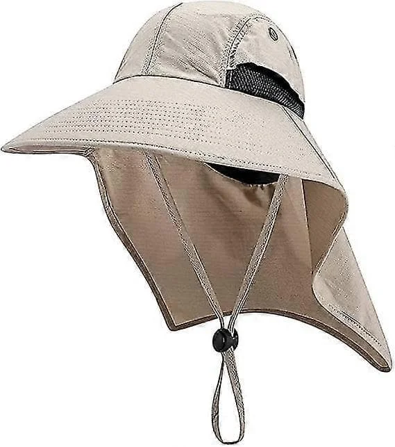Solhat til kvinder med nakkeklap, bredskygget havehat til mænd Safari kasket Upf 50+ UV-beskyttelse Fiske Vandre Strandhat, Khaki