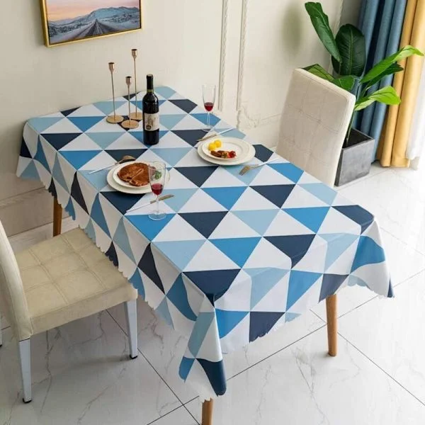 Dukar Rektangulär PVC Avtorkningsbar Duk Vattentät Lätt att Rengöra Triangulär Spaljéduk Nordisk Stil (Blå. 140×180)