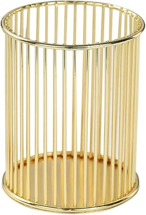 Guld Metall Pennhållare för Skrivbord, Sminkborstkopp, Pennställ, Kontors- & Hemorganisatör
