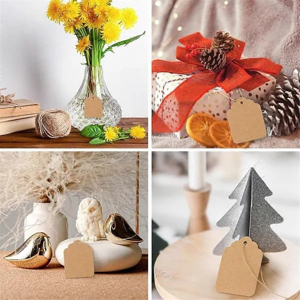 500 Pcs Price Tags with String Attached Brown Kraft Paper Gift Tags Labeling Strung Tags, 3.5 cm X 4.5 cm