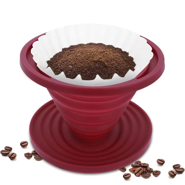 Sammenklappelig Kaffefilterholder til Filterkaffe, Bærbar Kaffebrygger til Camping, Genanvendeligt Silikonefilter til Backpacking og Camping