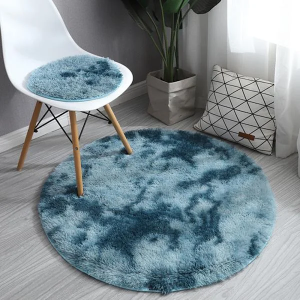 Fluffy Round Shag Rug for Living Room and Bedroom in Sapphire Blue 60cm