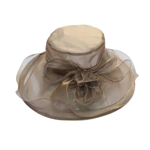 Damer Solhat med Net Blomster Dekoration Bred Skygge Strand Solbeskyttelse Hat Organza Top Hat