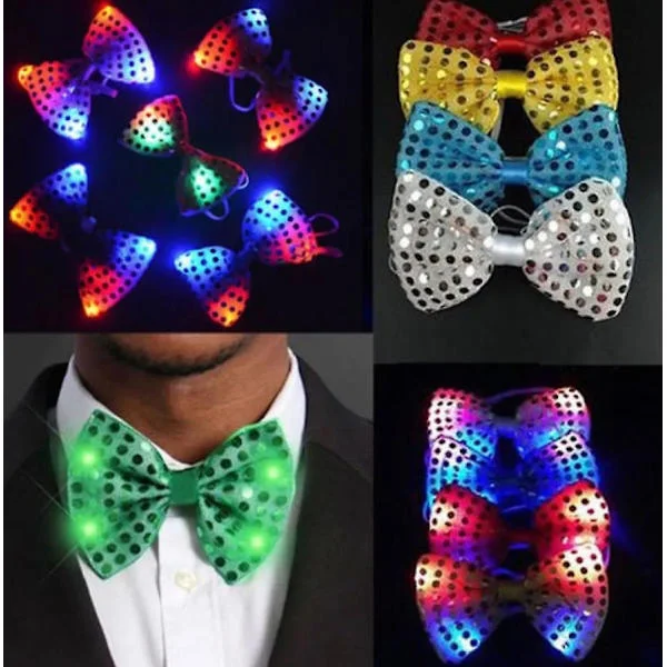 Blinkande LED Fluga Slips LED Herr Party Ljus Paljetter Fluga Bröllop (4 stycken, slumpmässig färg)