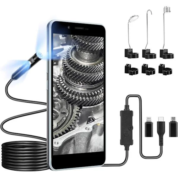 Endoskopkamera med dubbla linser - 1920P HD - 8 LED-belysning - IP67 Vattentät - Typ-C-kontakt - 5 meter kabel - Kompatibel med Android och iOS