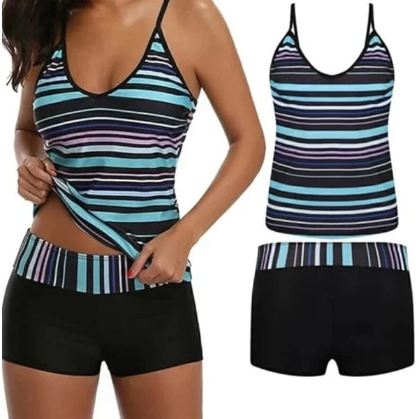 (Pow yeah!) Todelt tankini-sæt til damer med gradientfarve, tankinitop med shorts, lav talje, sporty badedragt, bikini