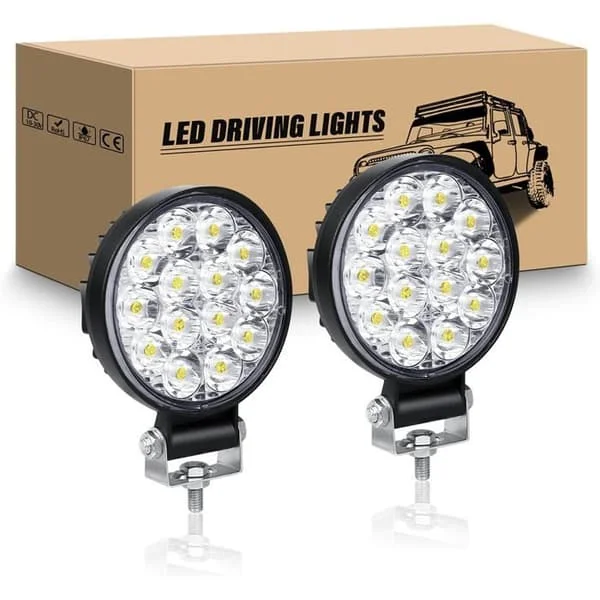 2 stk. runde LED-arbeidslys, 3,2 tommer 42W Mini Spotlight Lys 12V 24V LED Arbeidslampe 6000K Spot Tåkelys