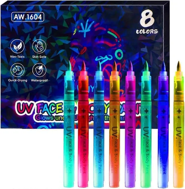Glow In The Dark Markers | Ansigtsmaling, der lyser i mørket | Kropsmarkører til hud | Viskelæder Kropsmakeup Penne Neon