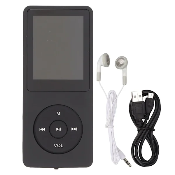 MP3-spelare 1,8 tums skärm 64 GB minneskort Multifunktionell bärbar MP3-musikspelare Svart